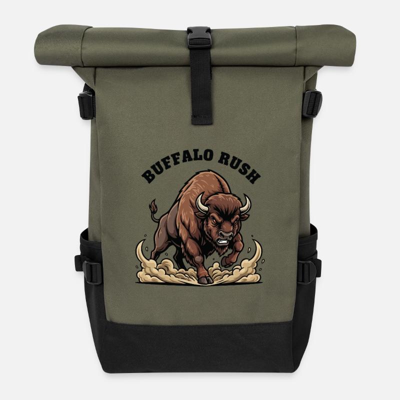 Buffalo Rush Wild Buffalo Force - Roll Top Backpack - olive/black