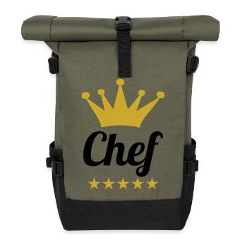 Chef Toque – Küche – Koch - Rolltop Rucksack - Olive/Schwarz - Vorne