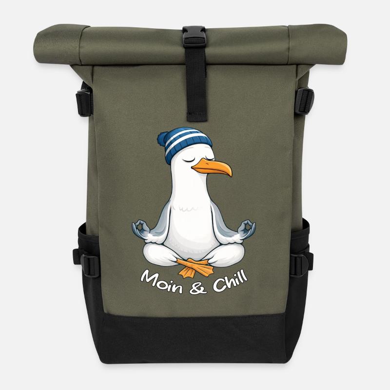 Moin & Chill by MEERchandise - Rolltop Rucksack - Olive/Schwarz