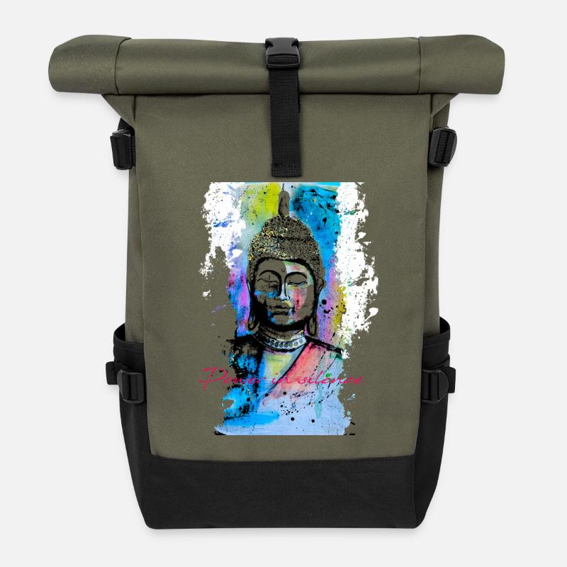Stille Kraft des Buddha - Rolltop Rucksack - Olive/Schwarz