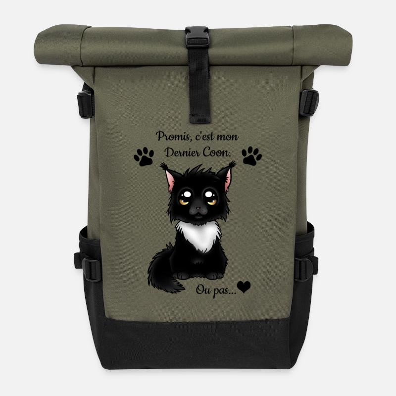 Maine Coon - Black & White - Sac à dos roll top - olive/noir