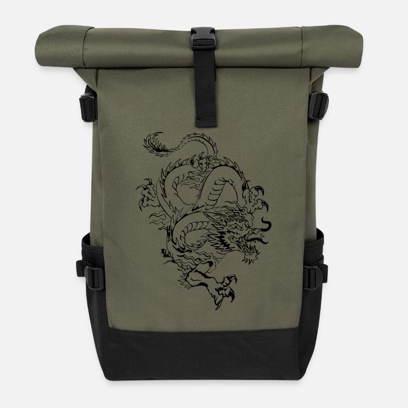 Chinesische Drachen von dk - Rolltop Rucksack - Olive/Schwarz