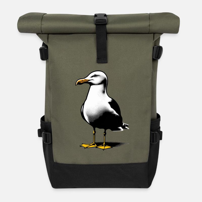Möwe lacht | Lachmöwe - Rolltop Rucksack - Olive/Schwarz