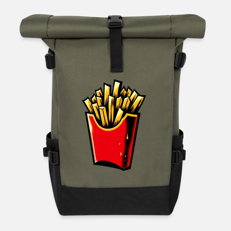 Pommes 🍟 - Rolltop Rucksack - Olive/Schwarz