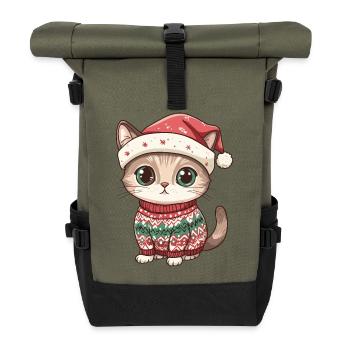 Cat Christmas Comic - Roll Top Backpack - olive/black - Front