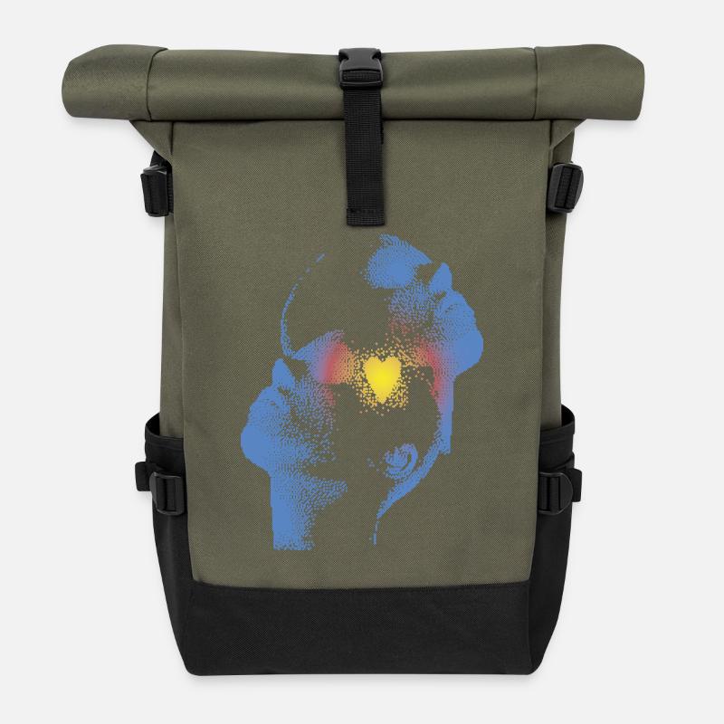Heart and Head T-Shirt - Roll Top Backpack - olive/black