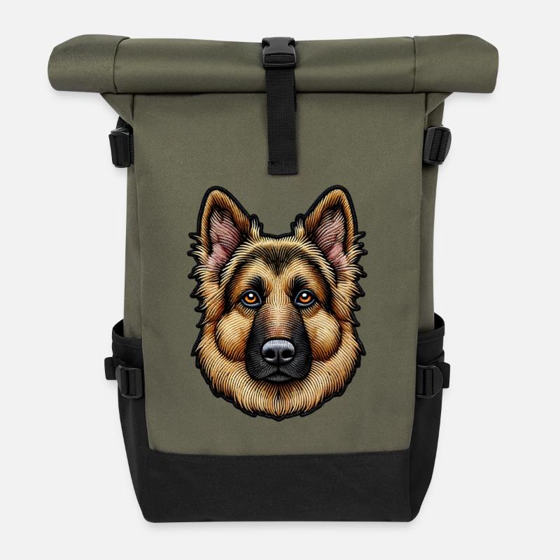 German Shepherd – Intelligent and Loyal - Roll Top Backpack - olive/black