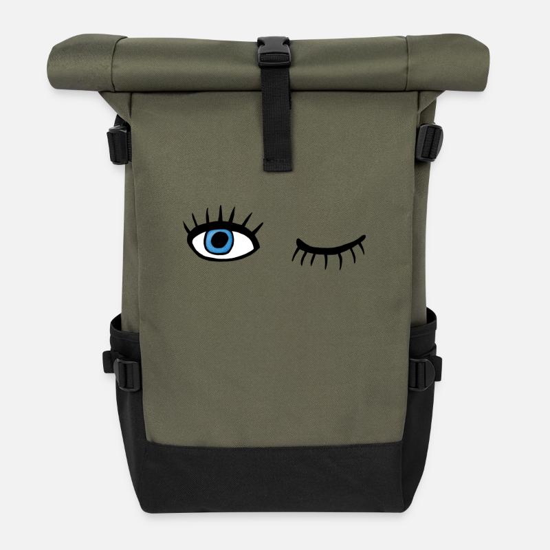 zwinkernde Augen - Rolltop Rucksack - Olive/Schwarz