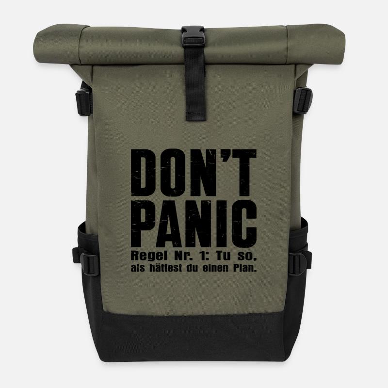 „DON’T PANIC“ – Das Kultshirt - Rolltop Rucksack - Olive/Schwarz