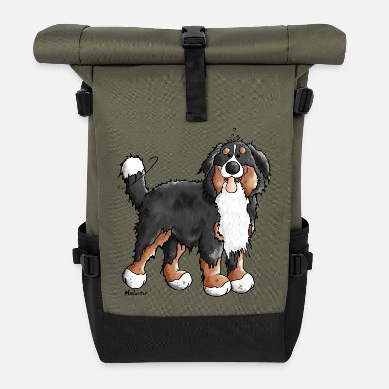 Fröhlicher Berner Sennenhund - Hund - Rolltop Rucksack - Olive/Schwarz