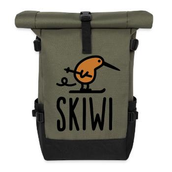 Skiwi funny kiwi New Zealand bird ski cartoon - Roll Top Backpack - olive/black - Front