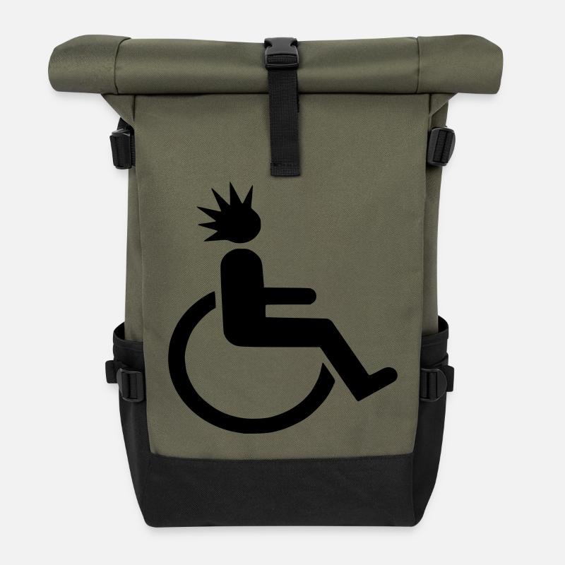 Rollstuhlfahrer mit Punk-Frisur # - Rolltop Rucksack - Olive/Schwarz
