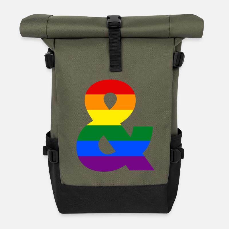 Regenbogen kaufmännisches Und-Zeichen - Rolltop Rucksack - Olive/Schwarz