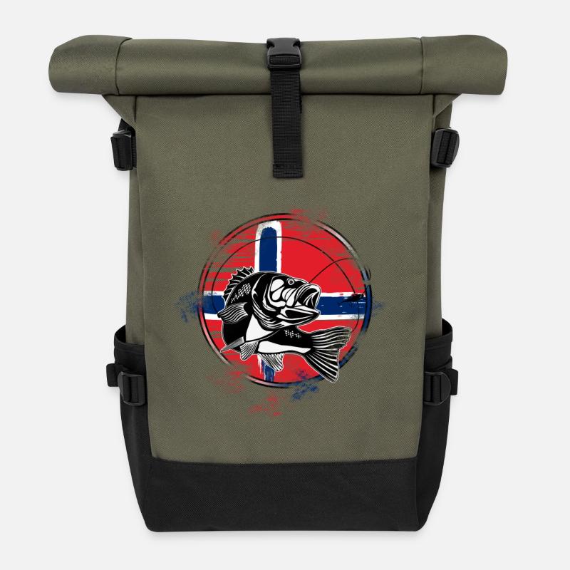 Norway fishing - Roll Top Backpack - olive/black