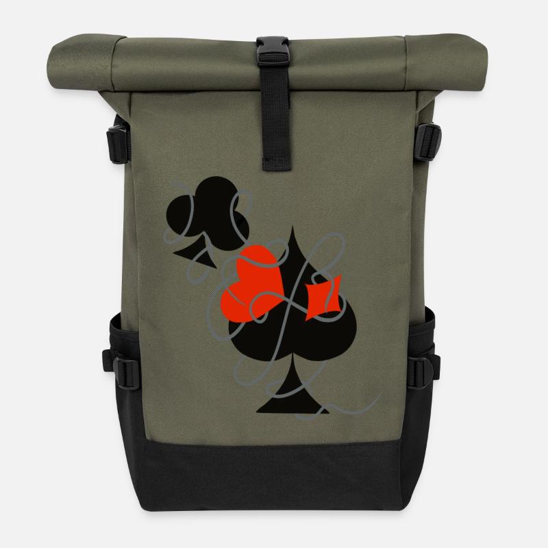 Glück im Spiel … | Spielkarten | Geschenkidee - Rolltop Rucksack - Olive/Schwarz