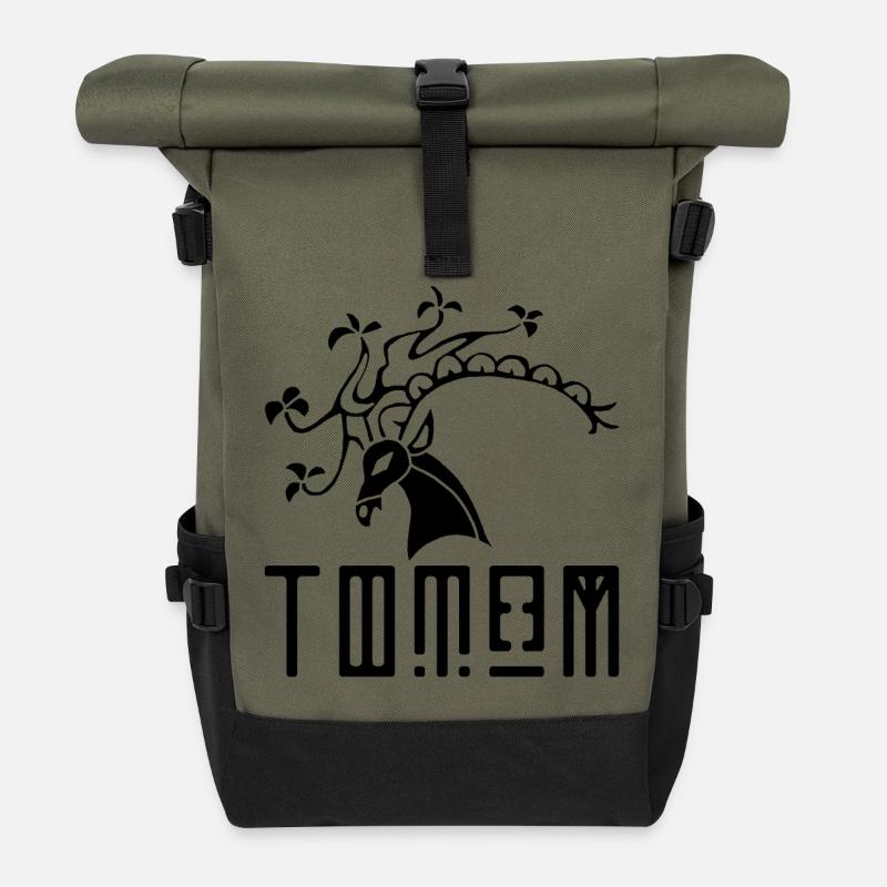 Cerf noir animal totem - Sac à dos roll top - olive/noir