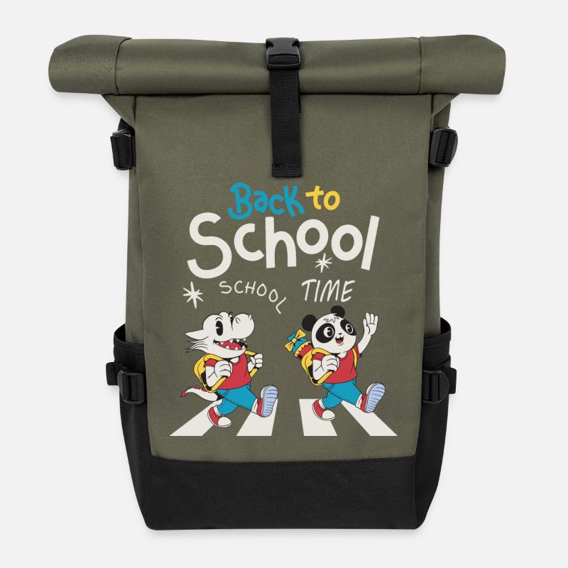 Schulanfänger - Rolltop Rucksack - Olive/Schwarz