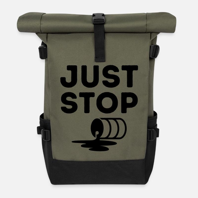 Just Stop Oil, Oil, Environment - Roll Top Backpack - olive/black