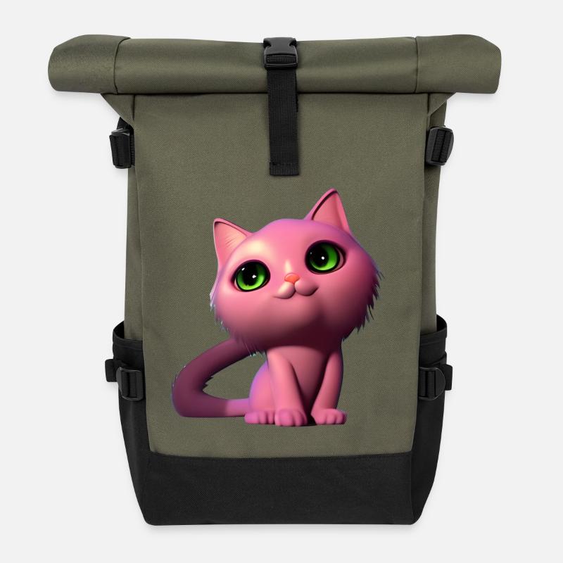 Pink cat free - Roll Top Backpack - olive/black