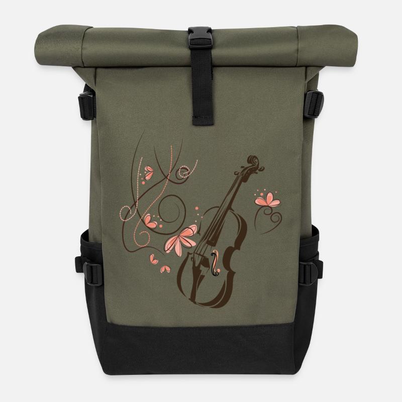 Violine Musiker Blumenranke - Rolltop Rucksack - Olive/Schwarz