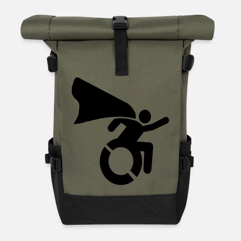 Super Rollstuhl Held Mann / Frau mit Umhang* - Rolltop Rucksack - Olive/Schwarz