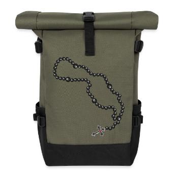 Rosary drawing with cross and black beads - Roll Top Backpack - olive/black - Front