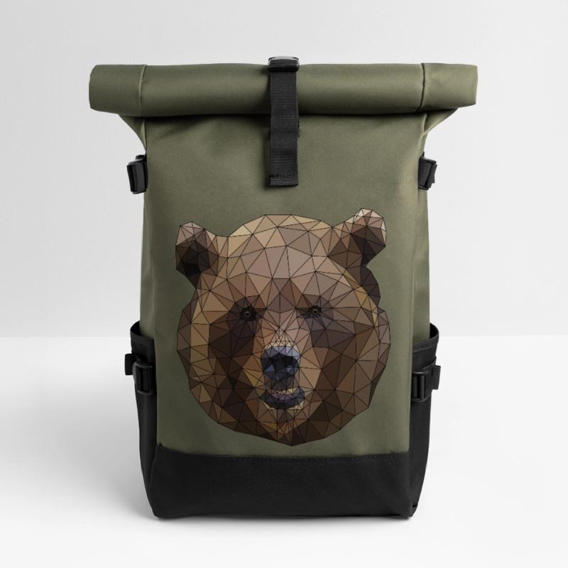 Polygonal Brown Bear Triangular Low Poly Art Roll Top Backpack