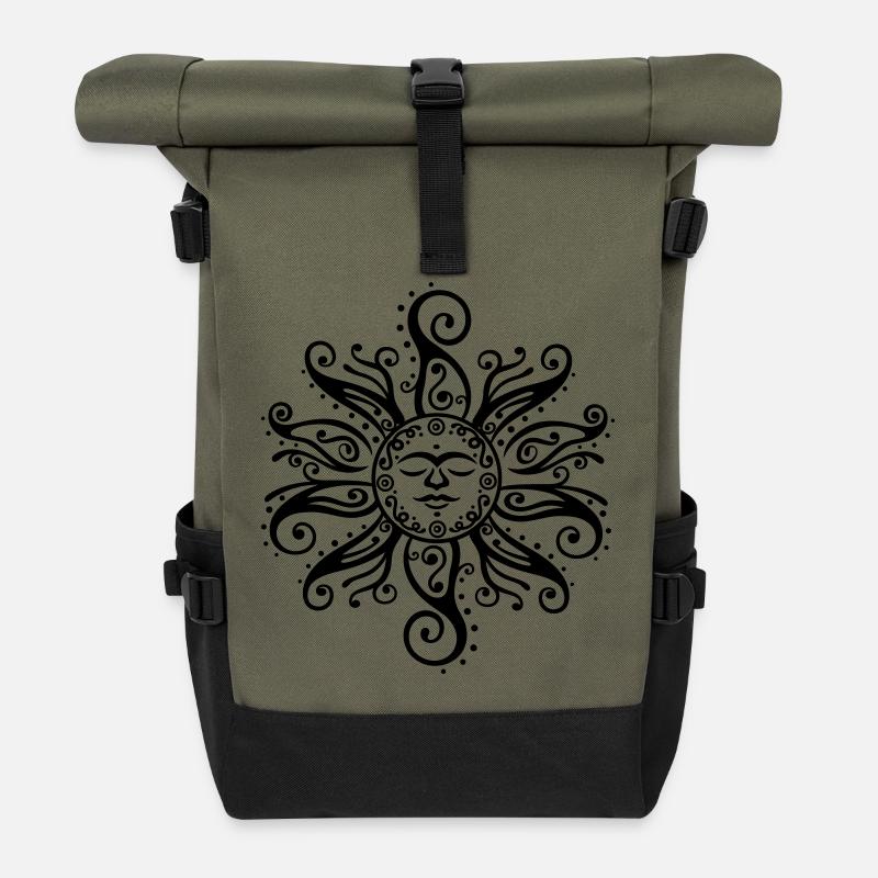 Soleil Tribal Mehndi Mandala - Sac à dos roll top - olive/noir