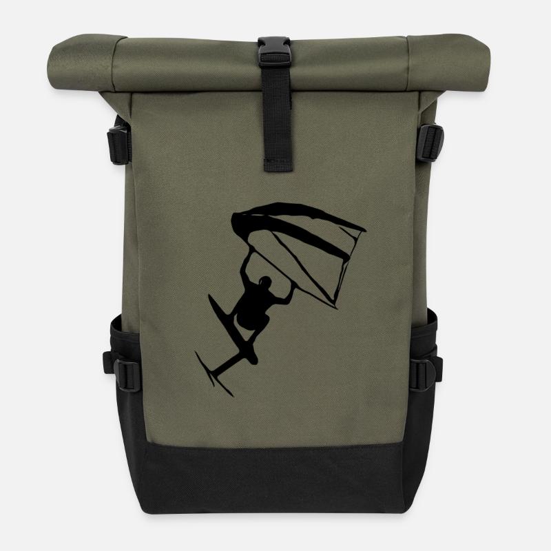 Trendy Wingfoil Style - Rolltop Rucksack - Olive/Schwarz
