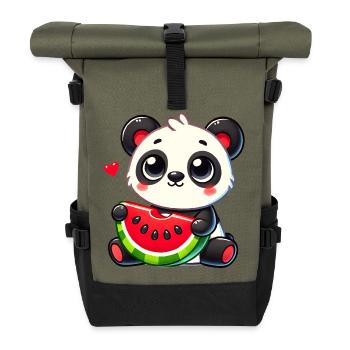 L’adorable panda déguste un morceau de pastèque - Sac à dos roll top - olive/noir - Devant