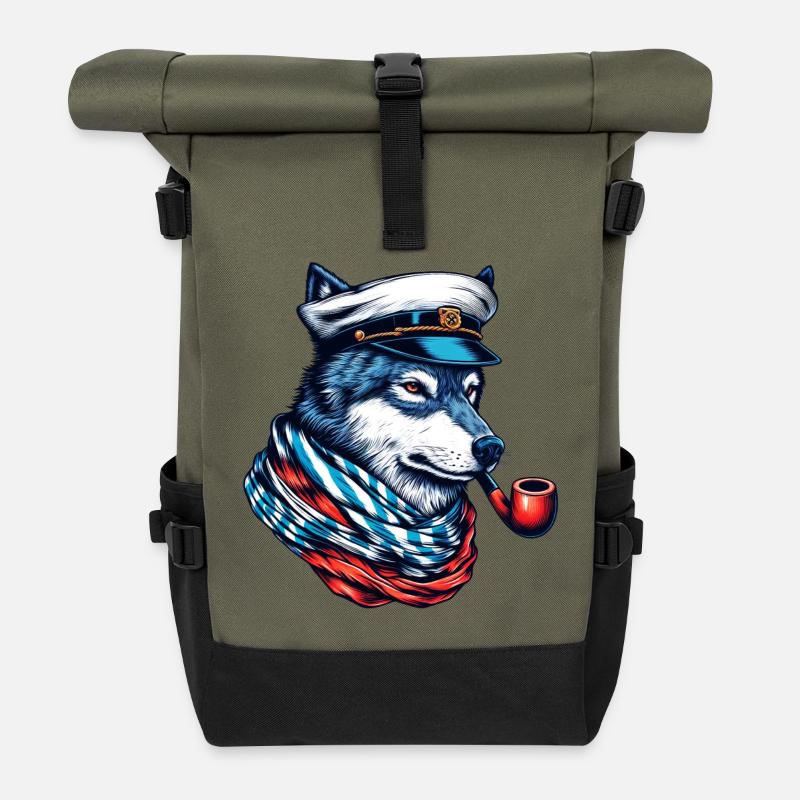 Seewolf Wolf Wölfe - Rolltop Rucksack - Olive/Schwarz