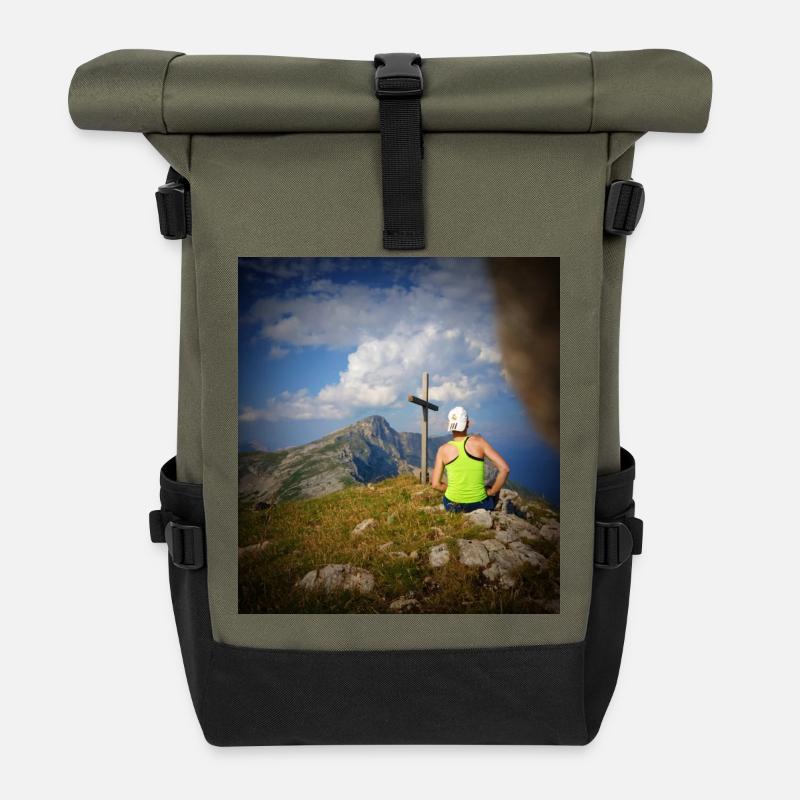 At the top! - Roll Top Backpack - olive/black