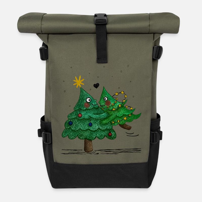 Niedliche Weihnachtsbäume - Rolltop Rucksack - Olive/Schwarz