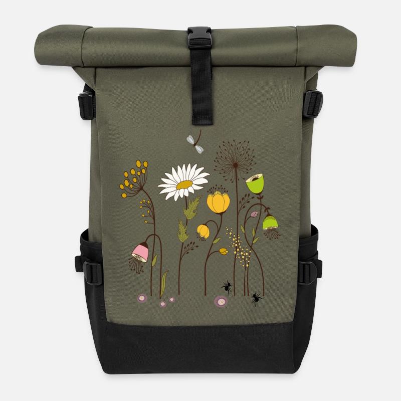 Gartenblumen - Rolltop Rucksack - Olive/Schwarz