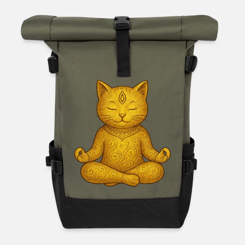 Yoga Katze - Rolltop Rucksack - Olive/Schwarz