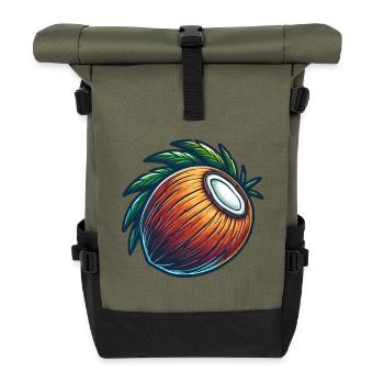 Walnut Tropical Fruit Illustration - Roll Top Backpack - olive/black - Front