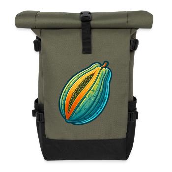 Tripartite Colorful Papaya Illustration - Roll Top Backpack - olive/black - Front