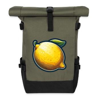 Zitrone Bold Karikatur-Illustration - Rolltop Rucksack - Olive/Schwarz - Vorne