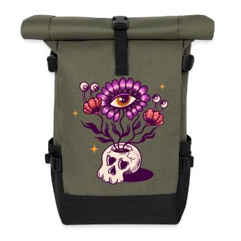 Totenkopf Vase - Rolltop Rucksack - Olive/Schwarz - Vorne