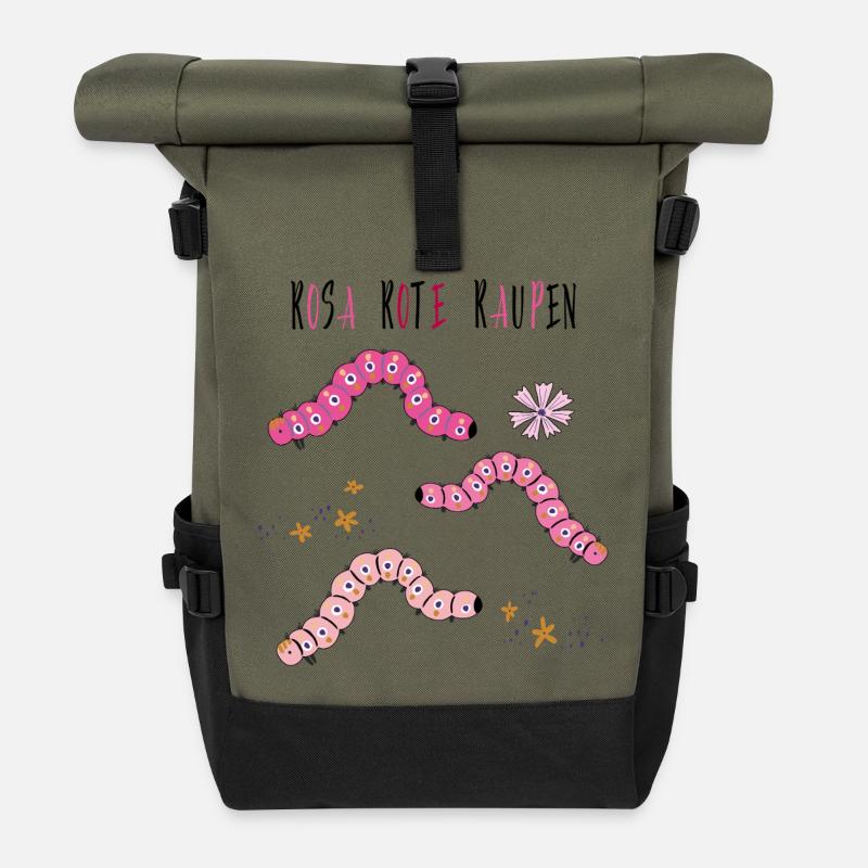 Rosa Rote Raupen - Rolltop Rucksack - Olive/Schwarz