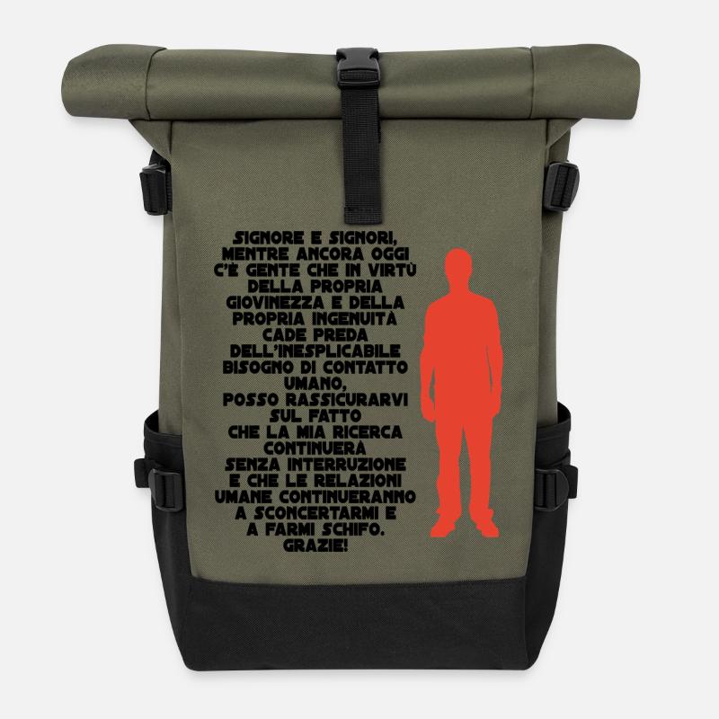 Red human figure on black background - Roll Top Backpack - olive/black