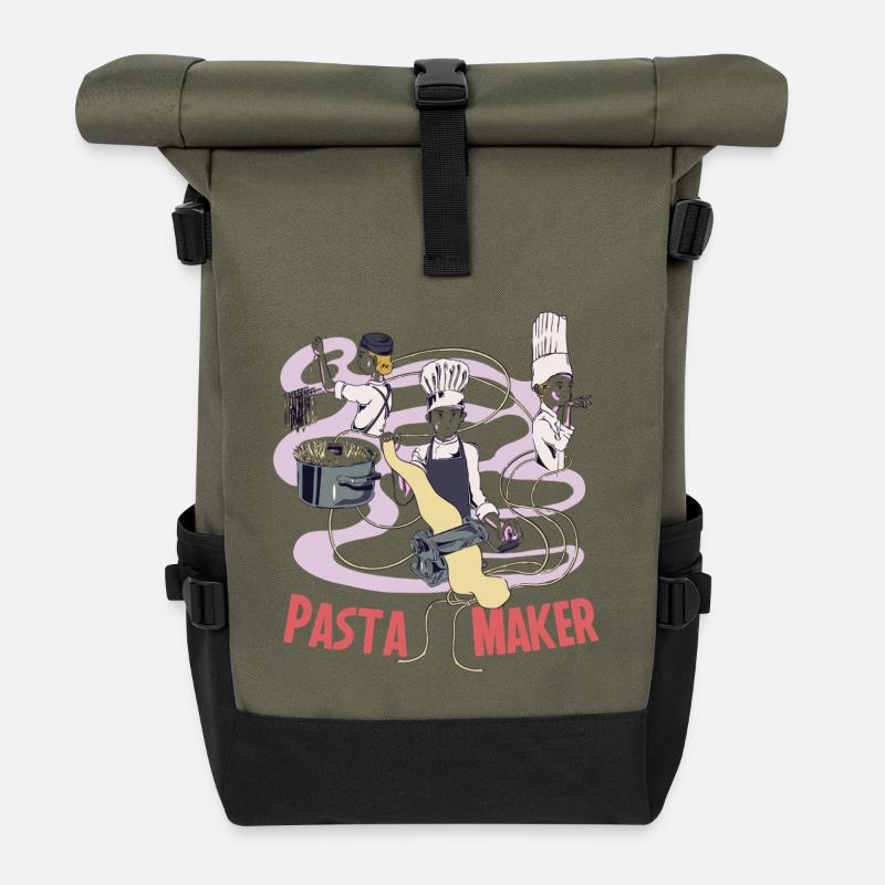 The Pasta Maker- Retro Italian Culinary Foodie - Roll Top Backpack - olive/black