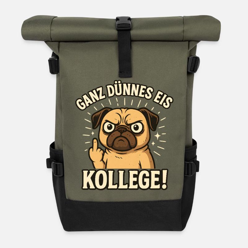 Guten Morgen ganz dünnes Eis - Rolltop Rucksack - Olive/Schwarz