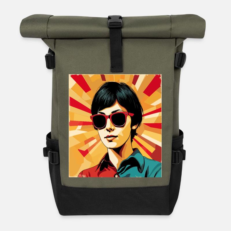 Retro Girl Pop Art – Style Vintage Cool - Roll Top Backpack - olive/black