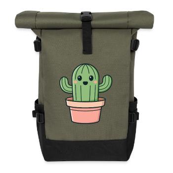 Kakteenlächeln im Glas - Rolltop Rucksack - Olive/Schwarz - Vorne