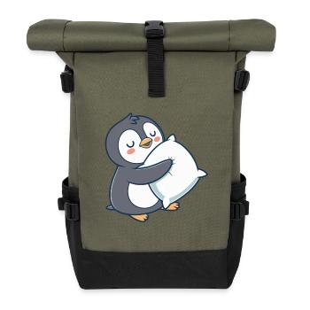 Pastell-Kuschelpinguin - Rolltop Rucksack - Olive/Schwarz - Vorne