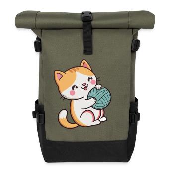 Cuddly kitten and blue ball - Roll Top Backpack - olive/black - Front