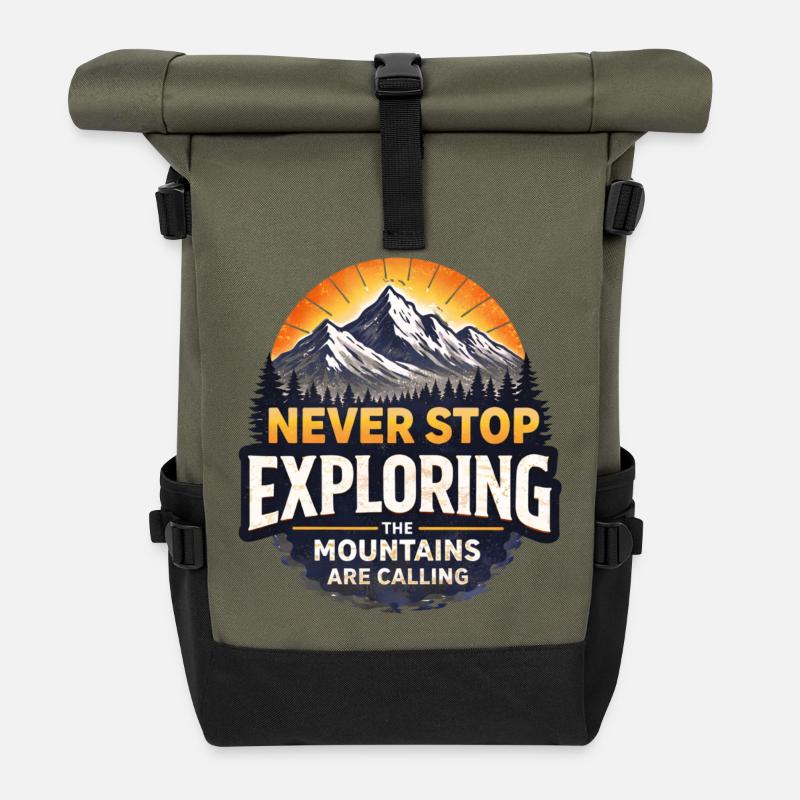 Immer die Berge erkunden - Rolltop Rucksack - Olive/Schwarz