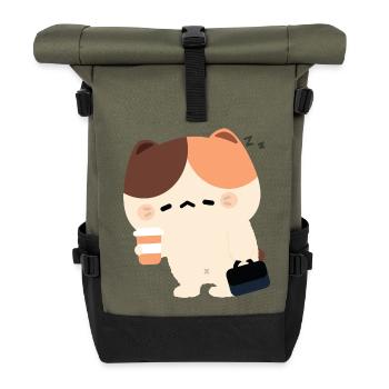 Müde Tortiie-Katze - Rolltop Rucksack - Olive/Schwarz - Vorne