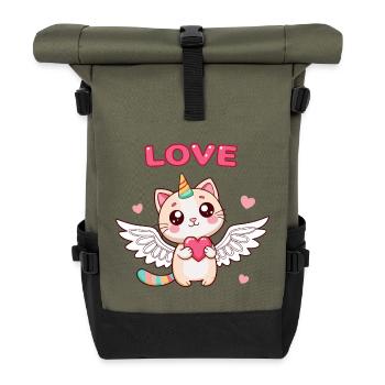 Chat Licorne ailé et cœur enchanté - Sac à dos roll top - olive/noir - Devant